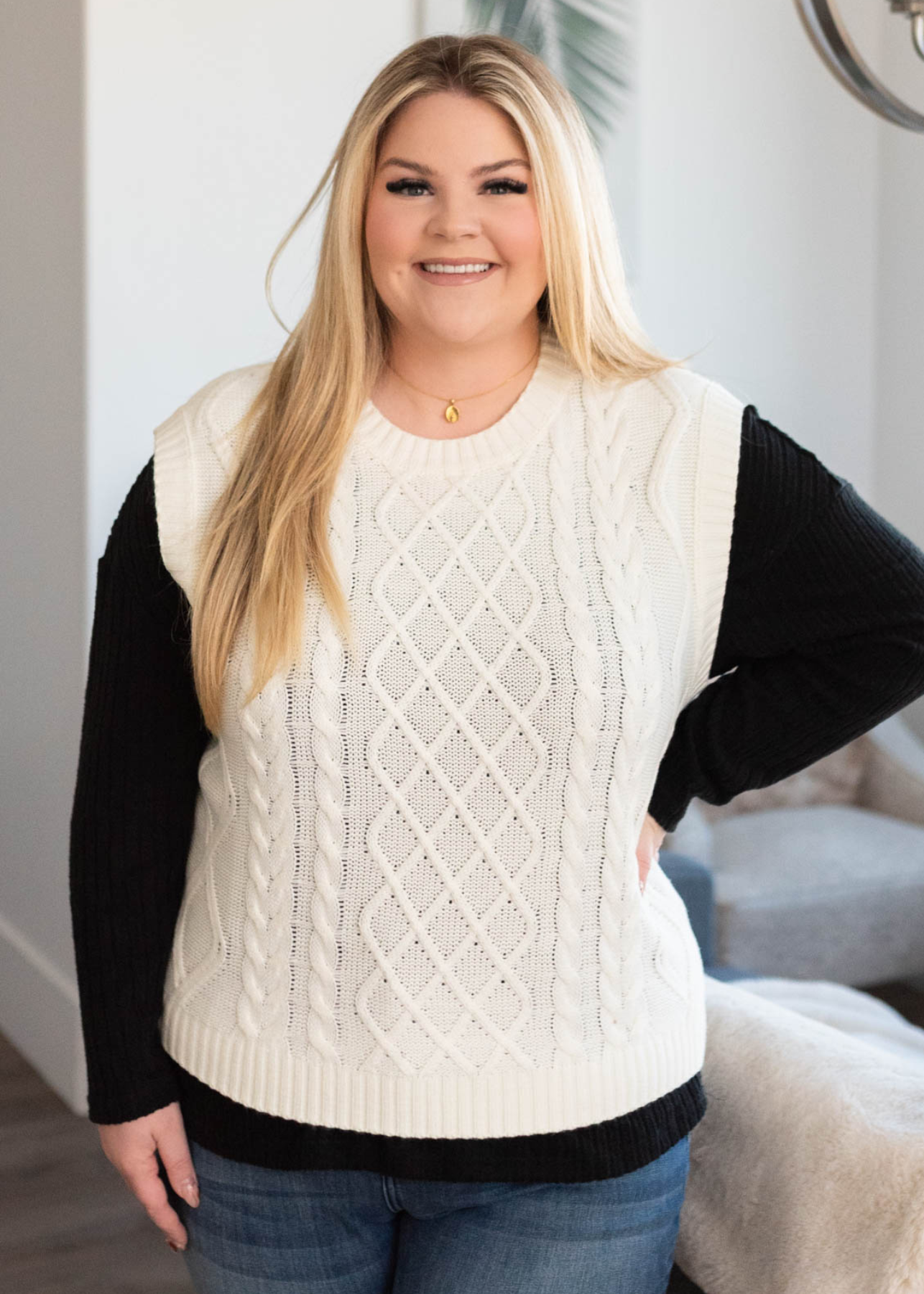 Plus size ivory sweater vest