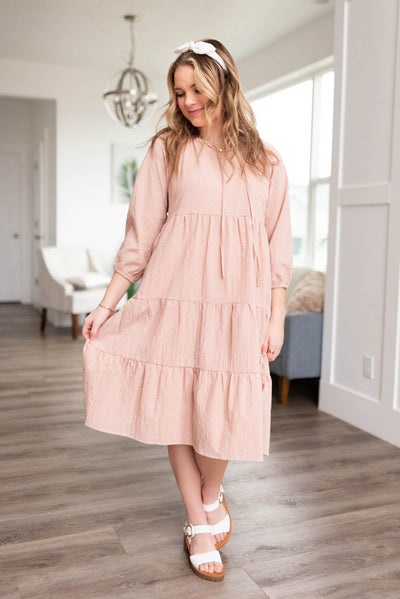 Long sleeve blush tiered dress