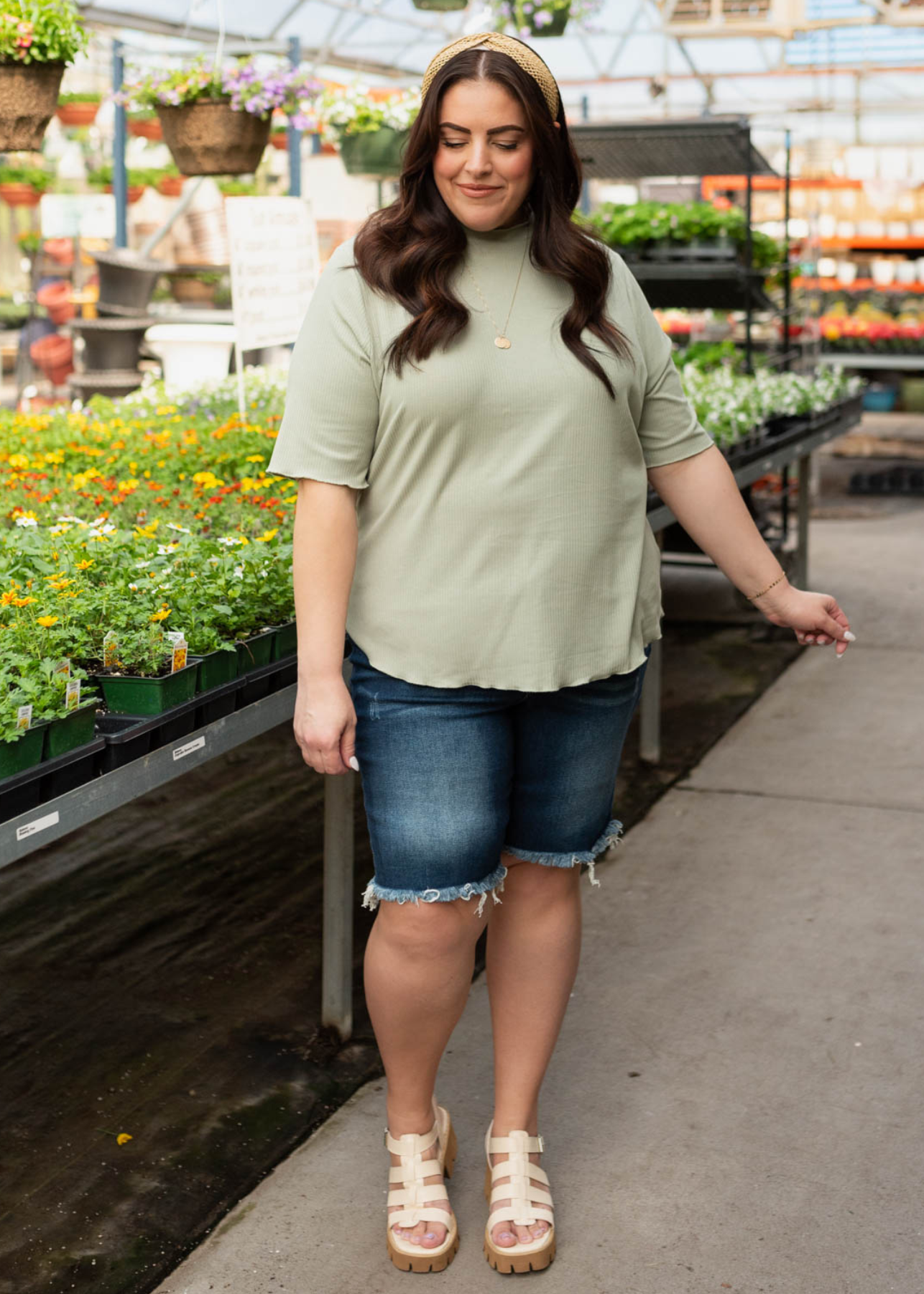 Plus size sage textured knit top