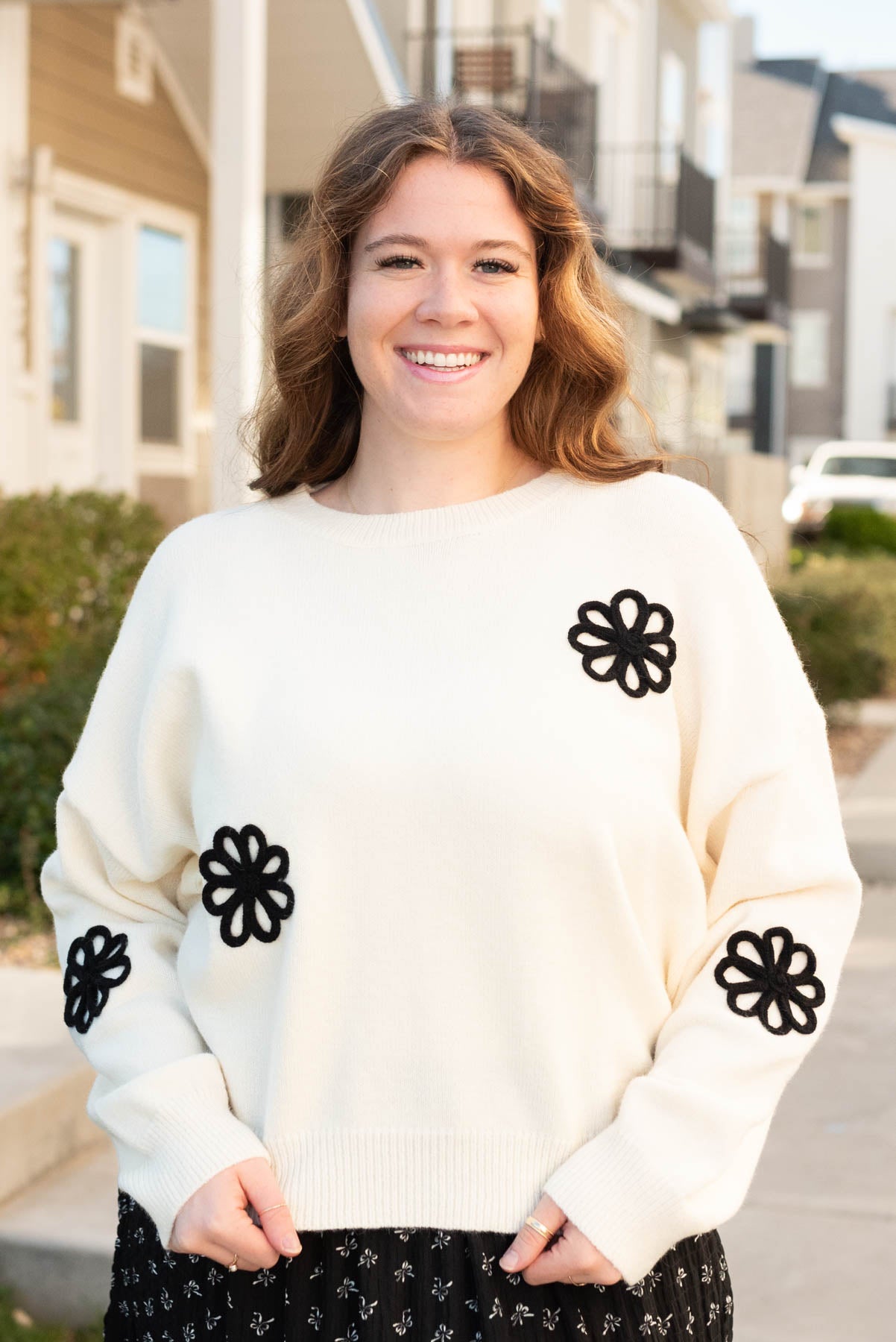 Plus size cream floral sweater