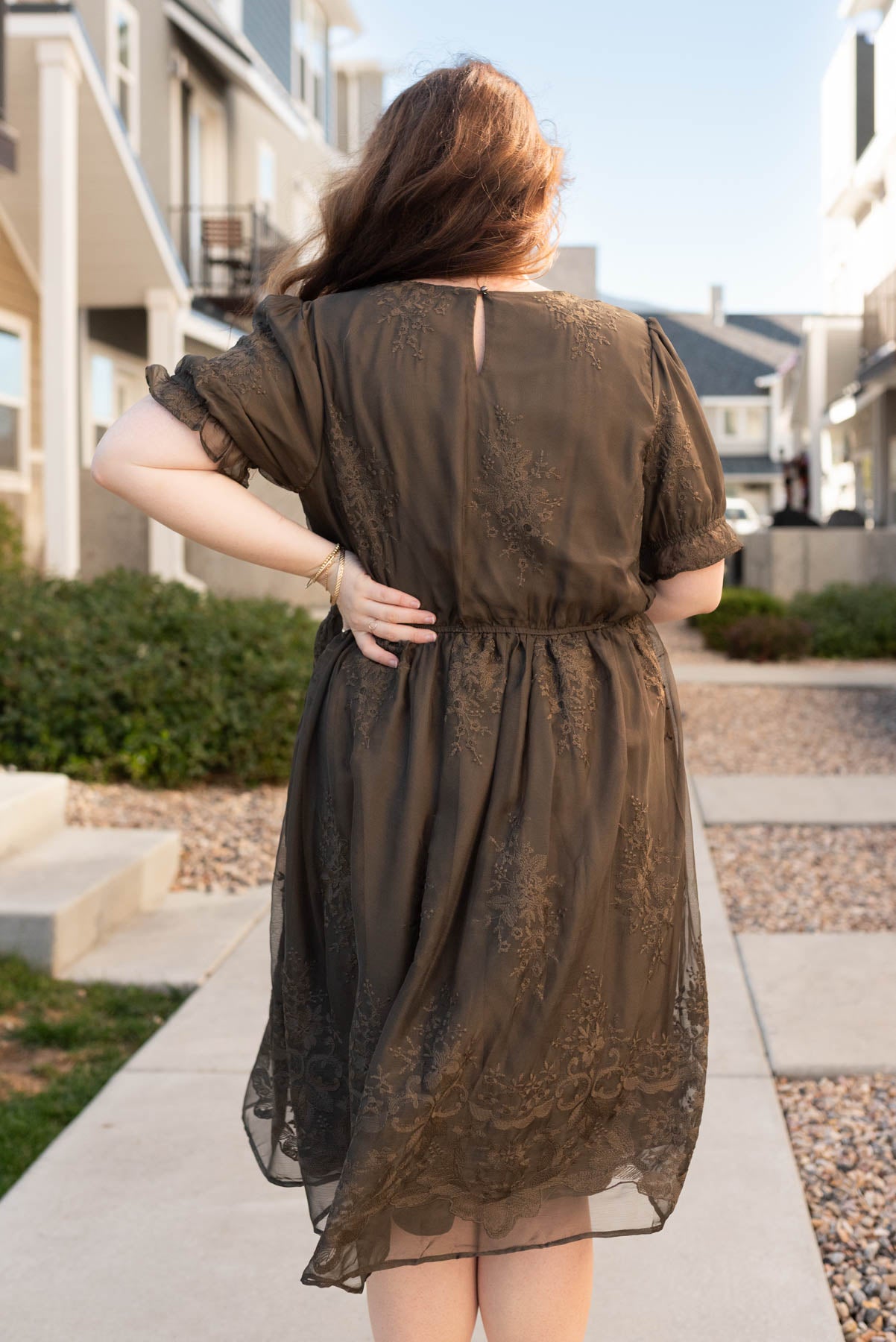 Plus size dark olive embroidered dress