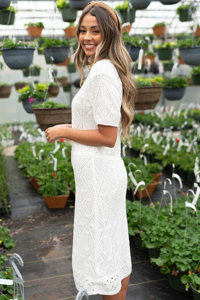 Mazey White Crochet Knit Dress