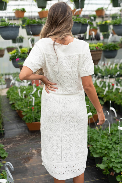 Mazey White Crochet Knit Dress