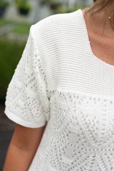 Mazey White Crochet Knit Dress