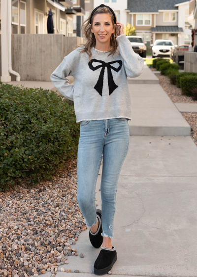 Heather grey bow sweater