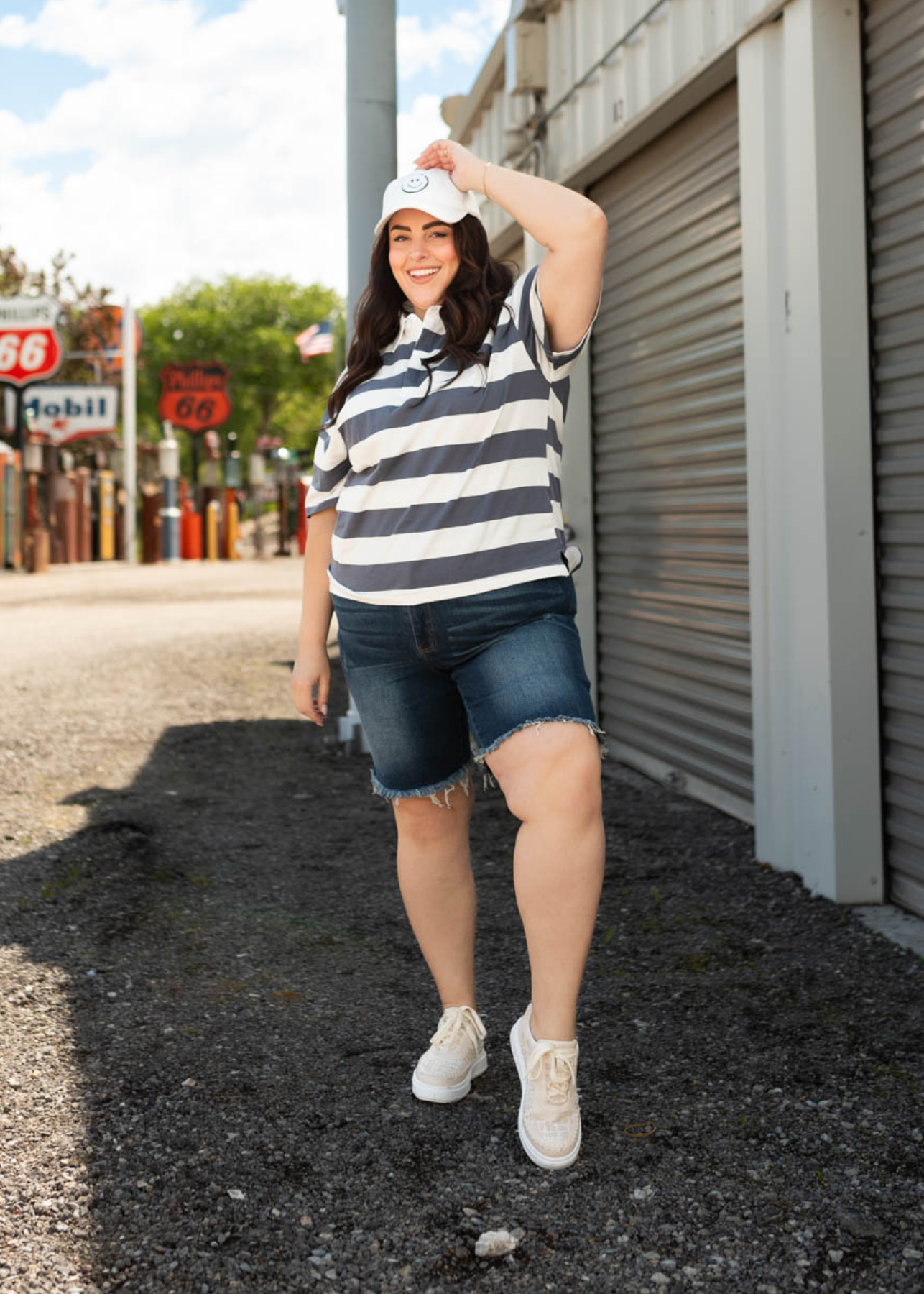 Plus size dusty navy polo top