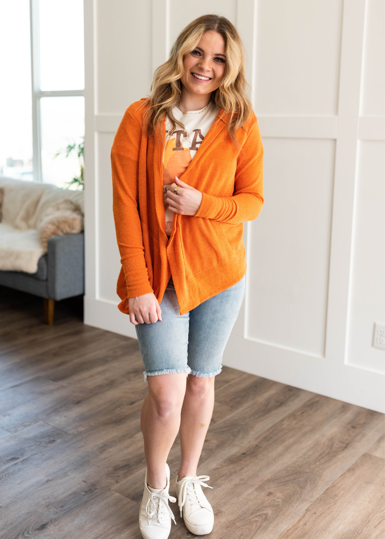 Long sleeve apricot orange cardigan