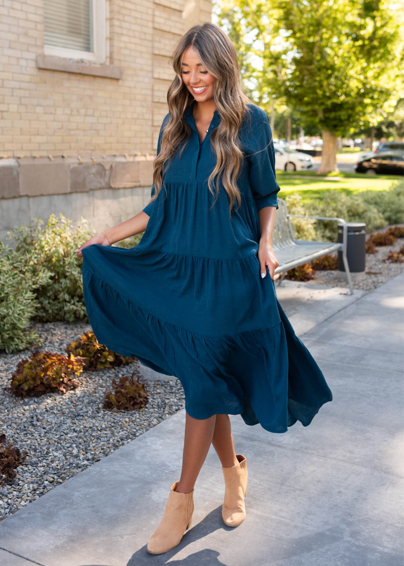 Deep teal tiered dress