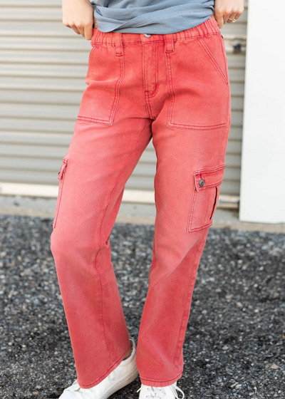 Mineral red cargo jeans with elastic wasit