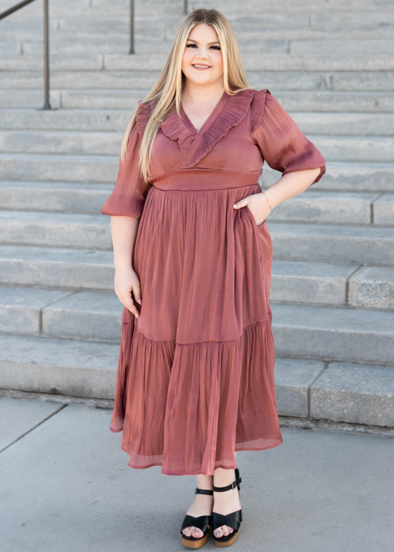 Plus size mahogany layered dress