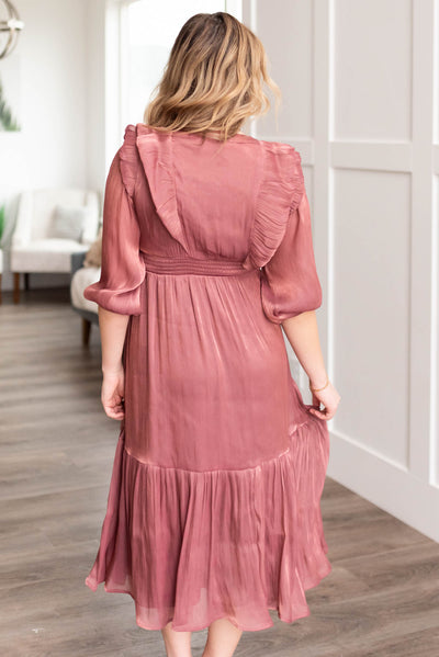 Back view of the mahogany layered dress