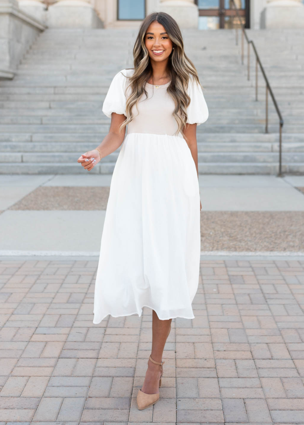 Ivory knit bodice dress