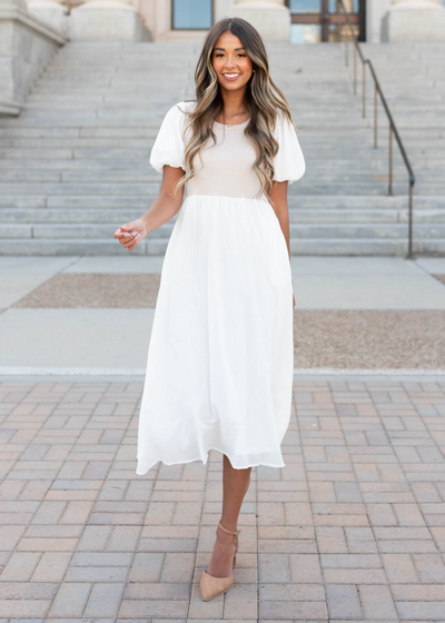 Ivory knit bodice dress