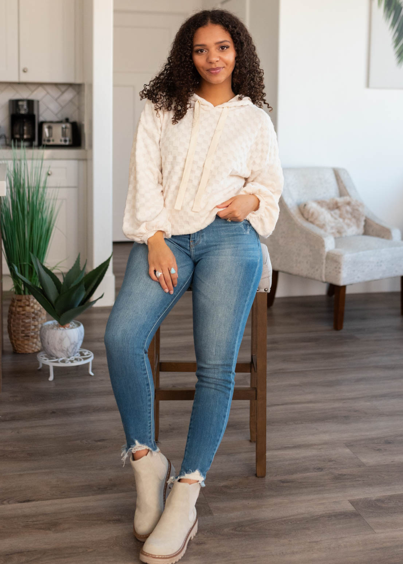 Ivory Fuzzy checkered sweater