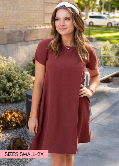 Above the knee brick red relaxed dress