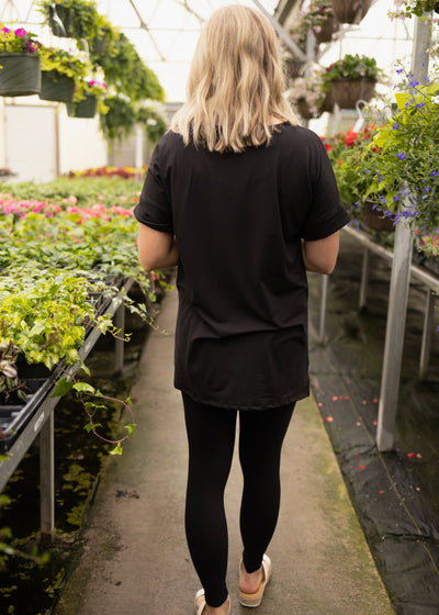 Back view of a black legging set