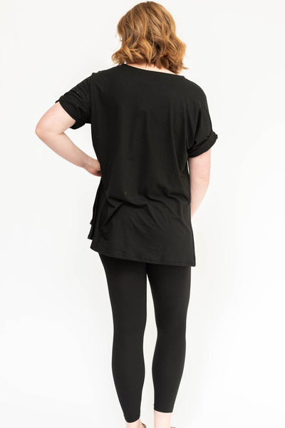 Back view of a black legging set