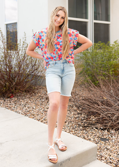 Short sleeve blush multi floral top