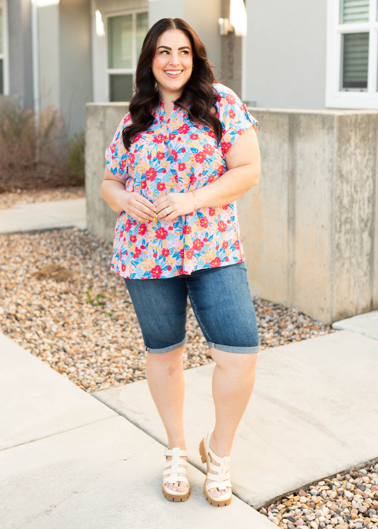 plus size blush multi floral top