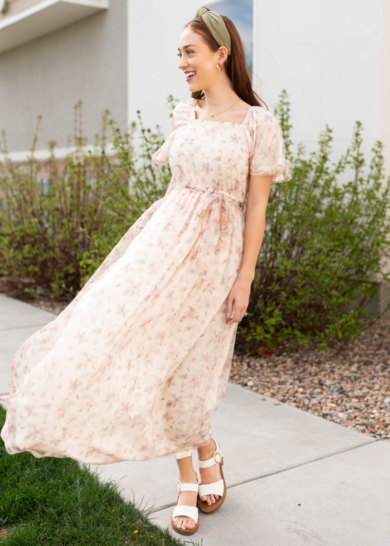 Short sleeve ivory floral dress