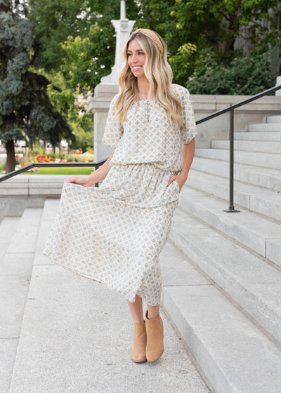 Nola Cream Pattern Chiffon Skirt