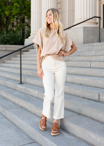 Zip up cream high rise pants