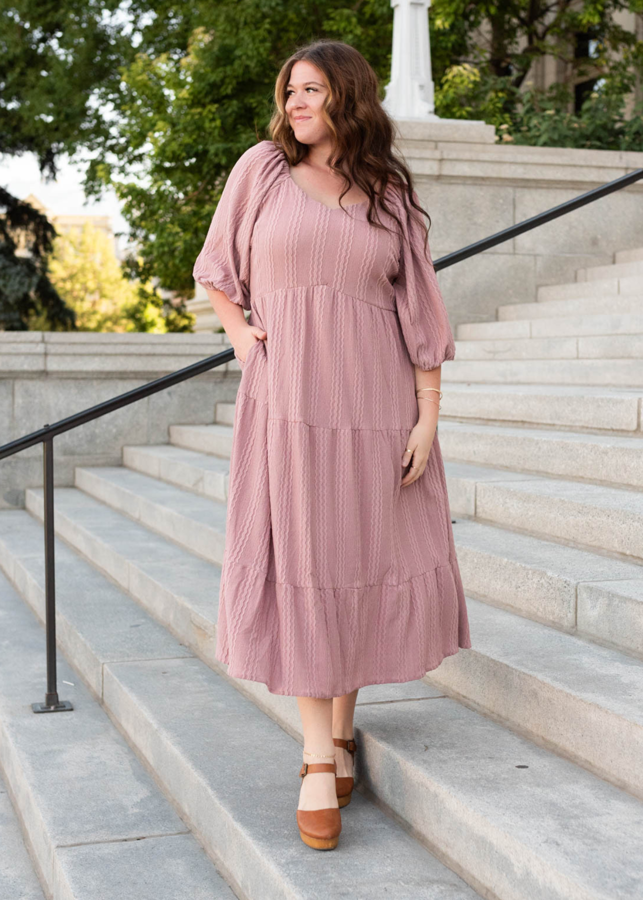 Short sleeve plus size dusty mavue textured mavue dress