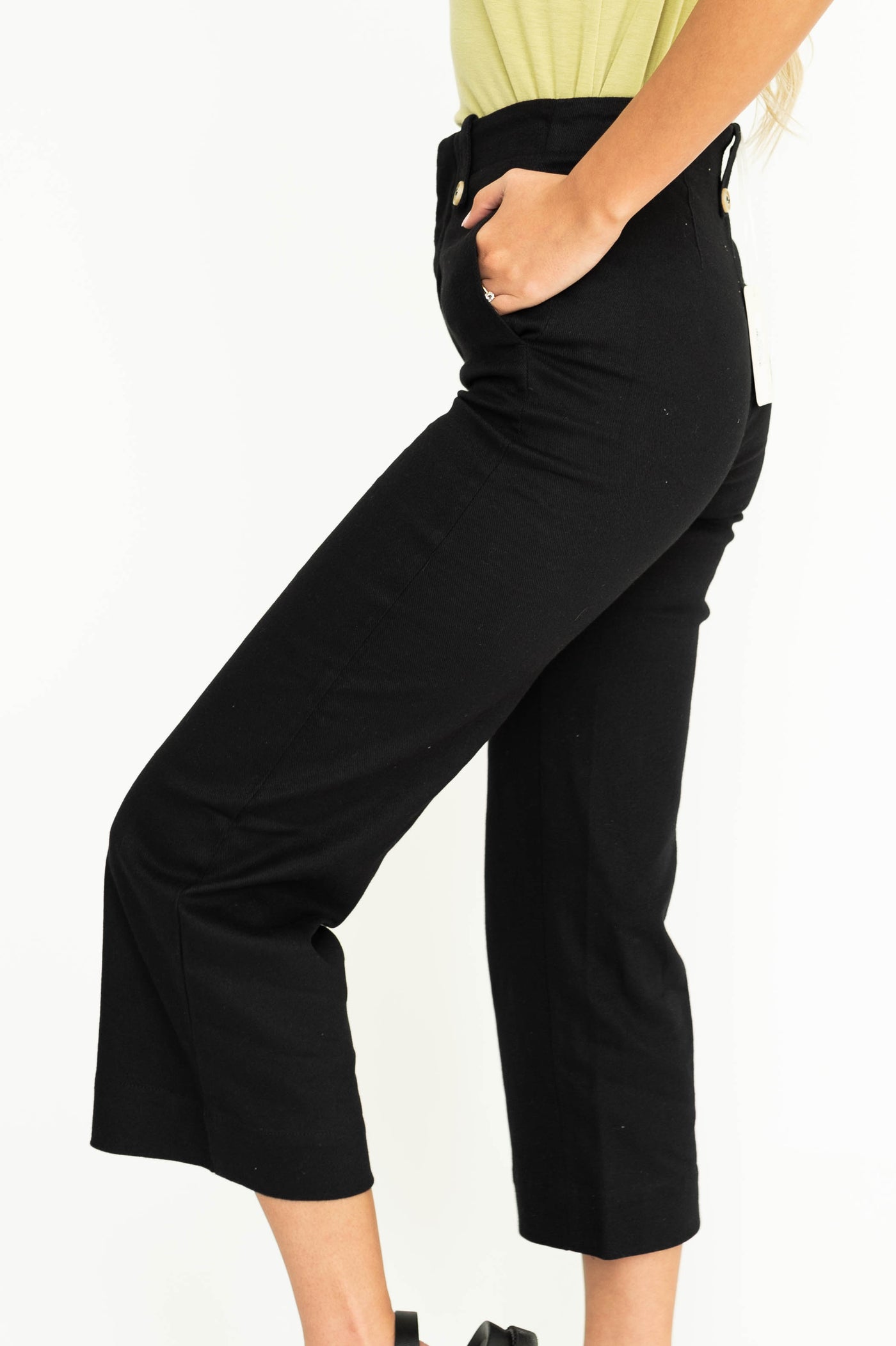 Side view of black pants