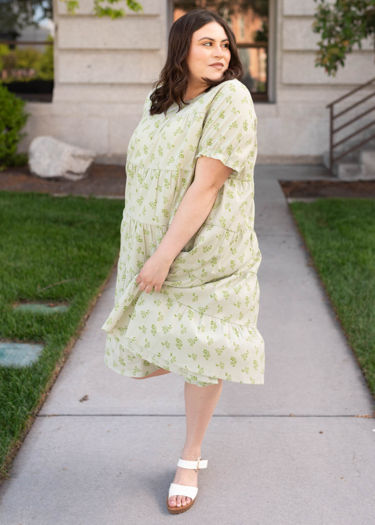 Plus size green tiered dress