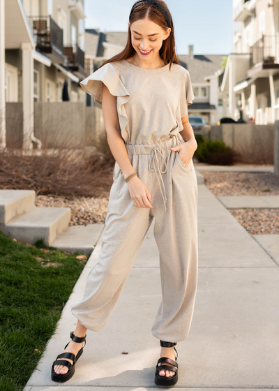 Phebe Taupe Drawstring Jumpsuit