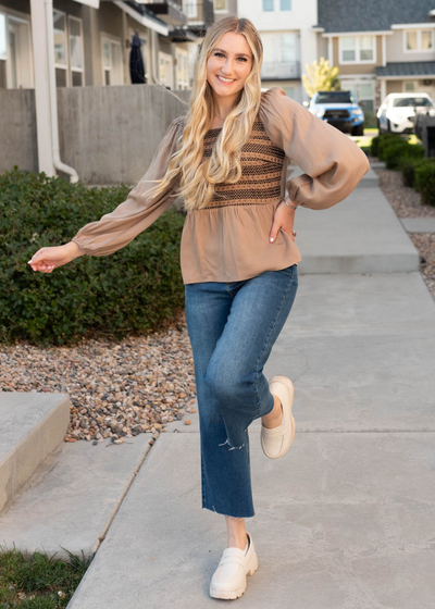 Mocha crochet stripe top