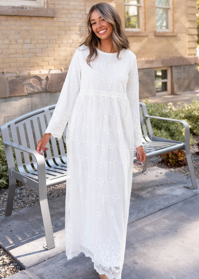 Long sleeve white floral maxi dress