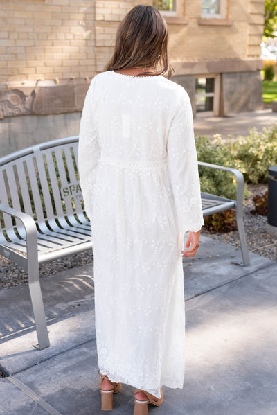 Back view of the white floral maxi dress