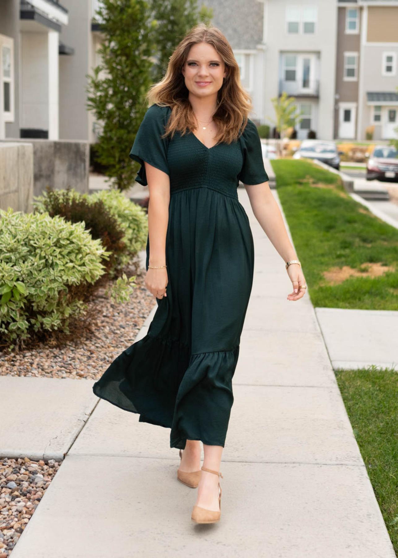 Emerald satin dress