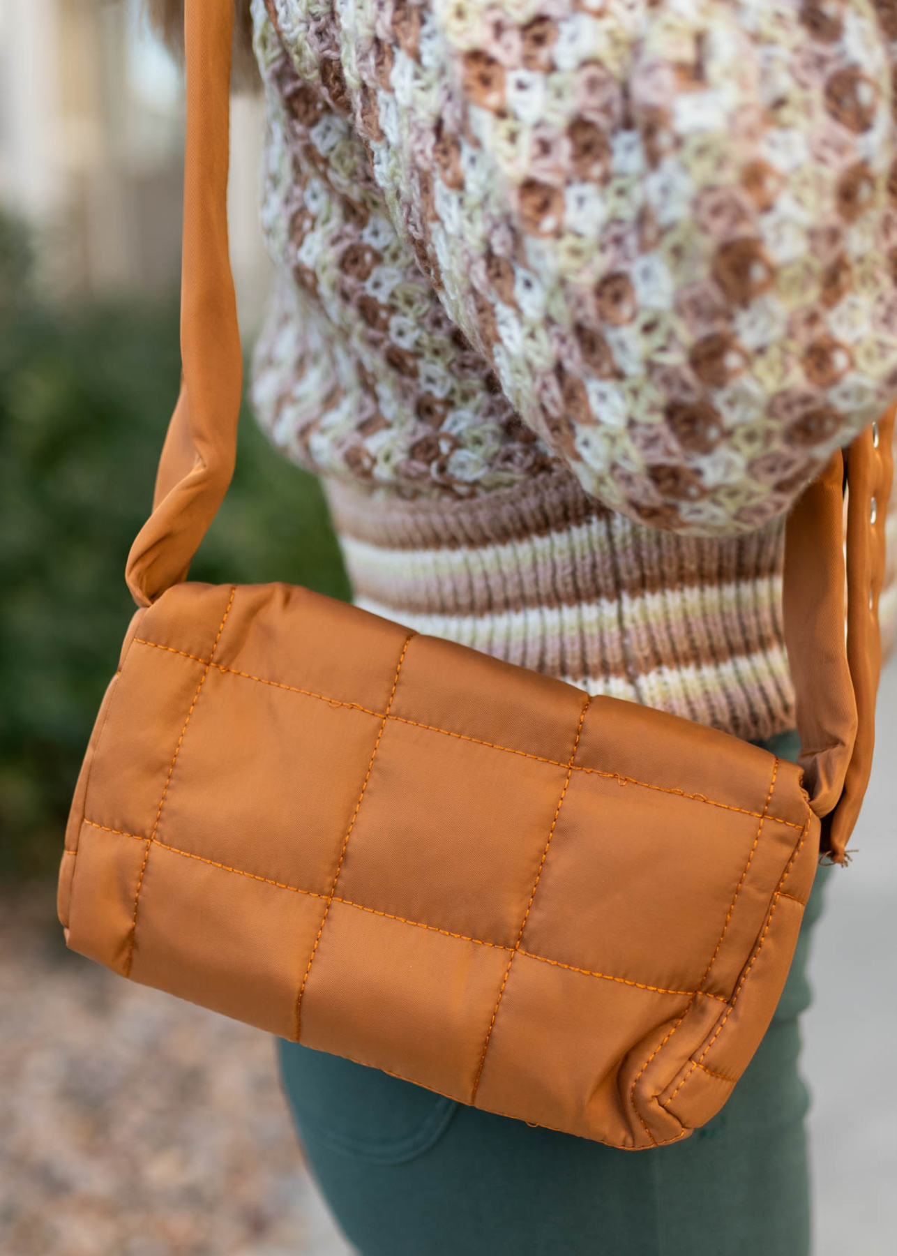 Camel puff crossbody bag