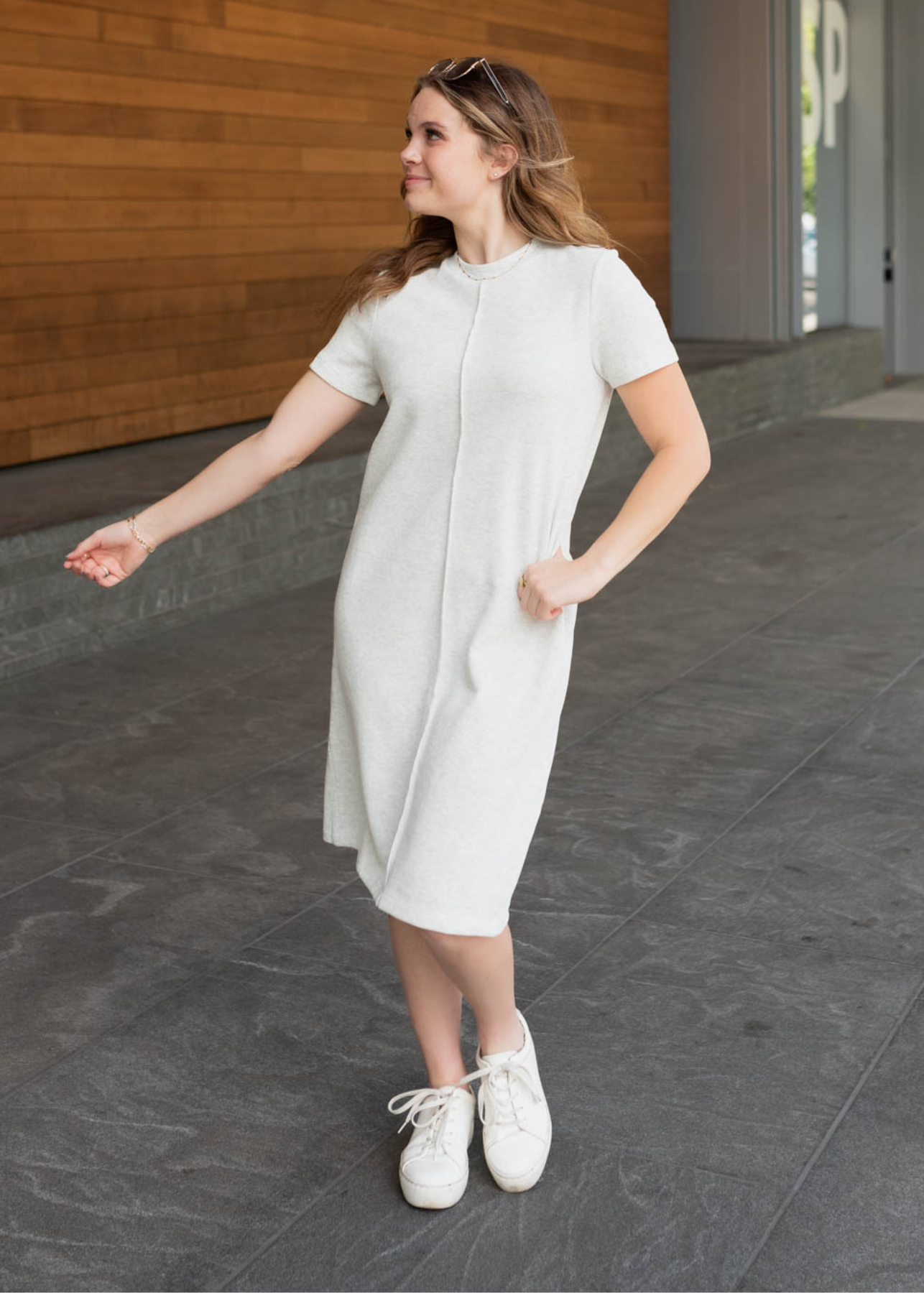 At the knee heather grey knit dress