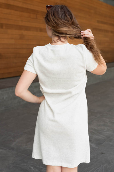 Back view of the heathere grey knit dress