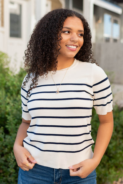 Short sleeve navy stripe top