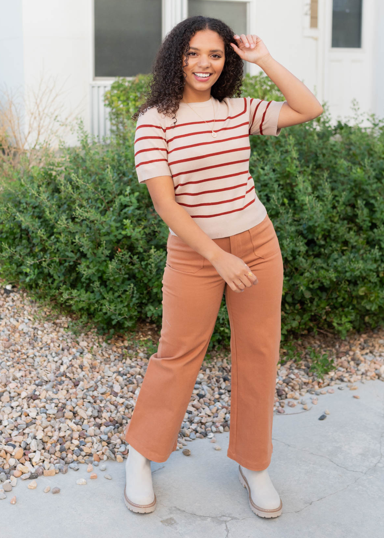 Short sleeve rust stripe top