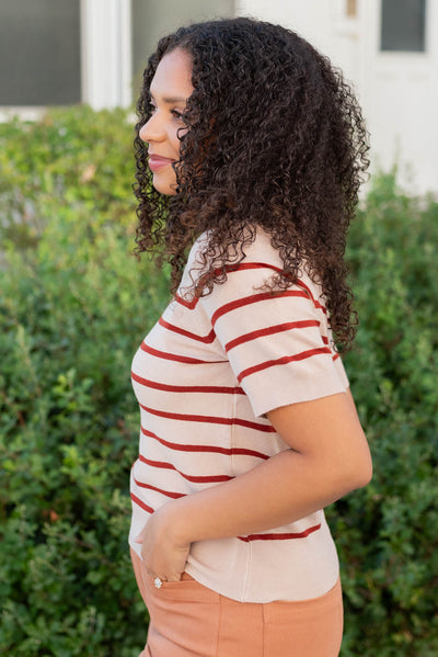 Side view of the rust stripe top