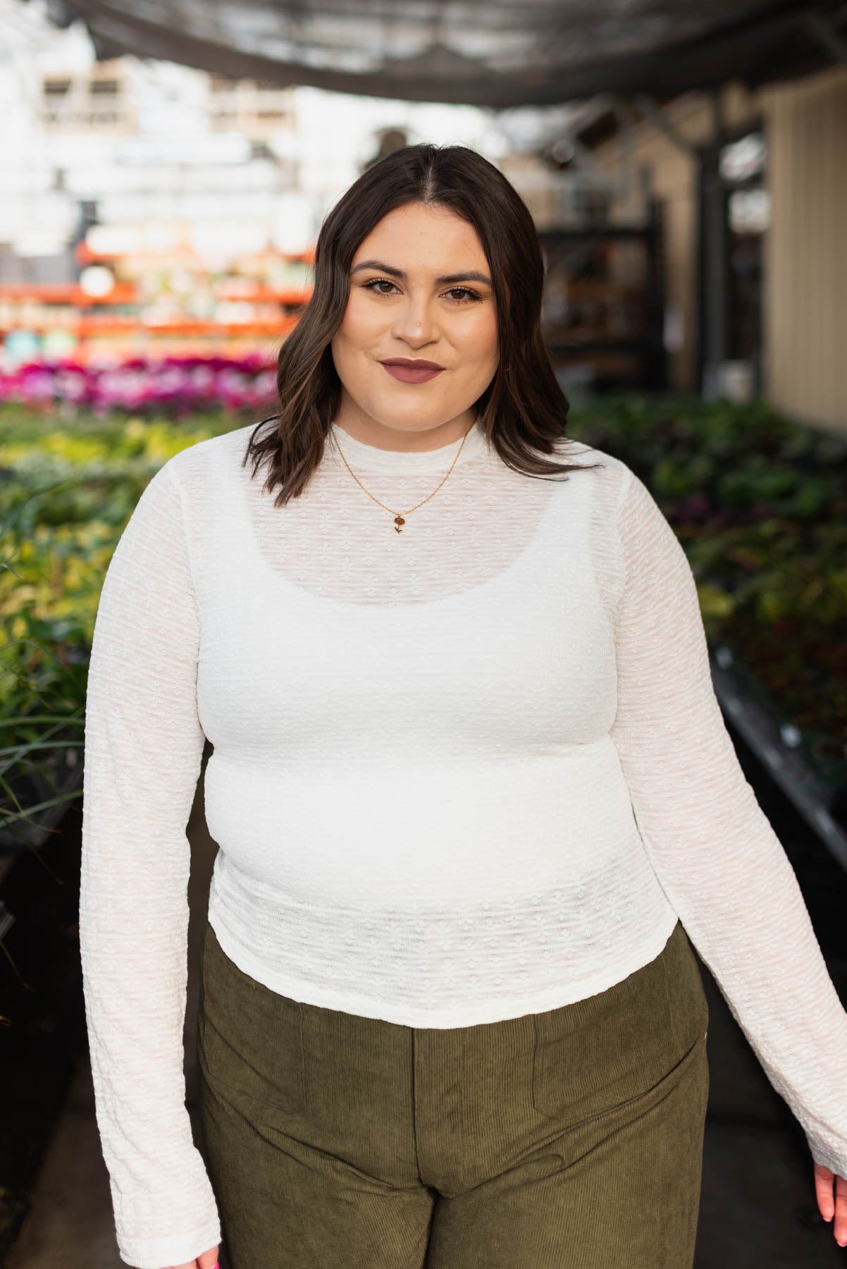 Plus size white floral stretch lace top