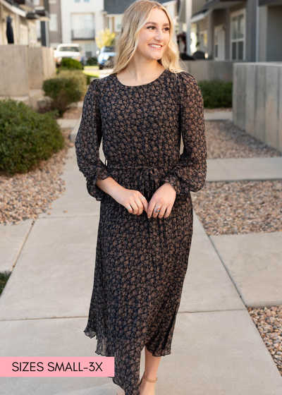 Navy multi floral dress with long sleeves