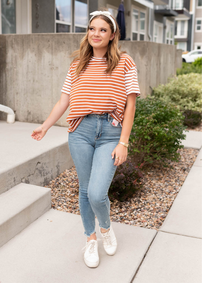 Short sleeve copper stripe top