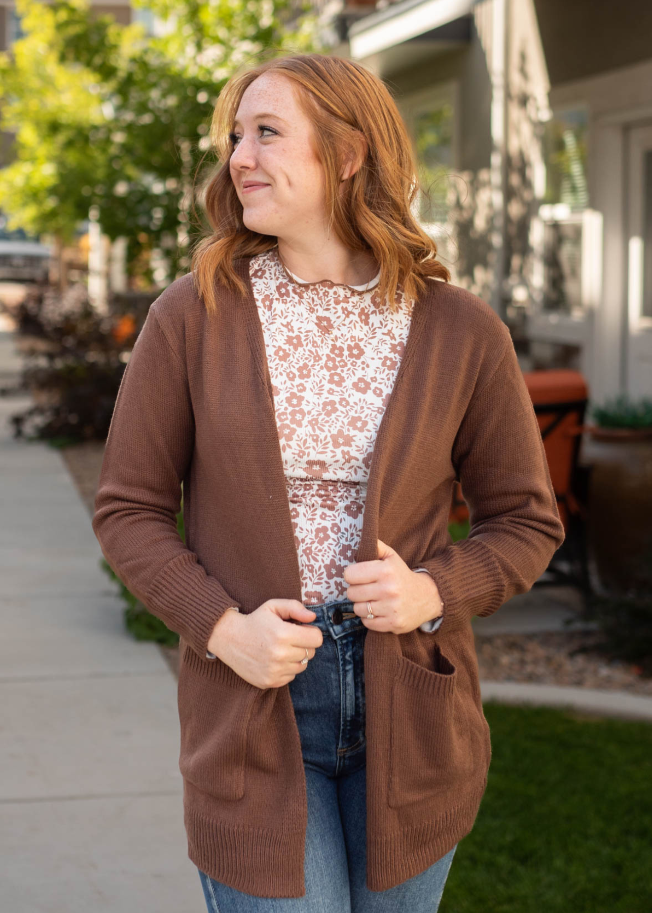 Long sleeve chocolate cardigan with pockets