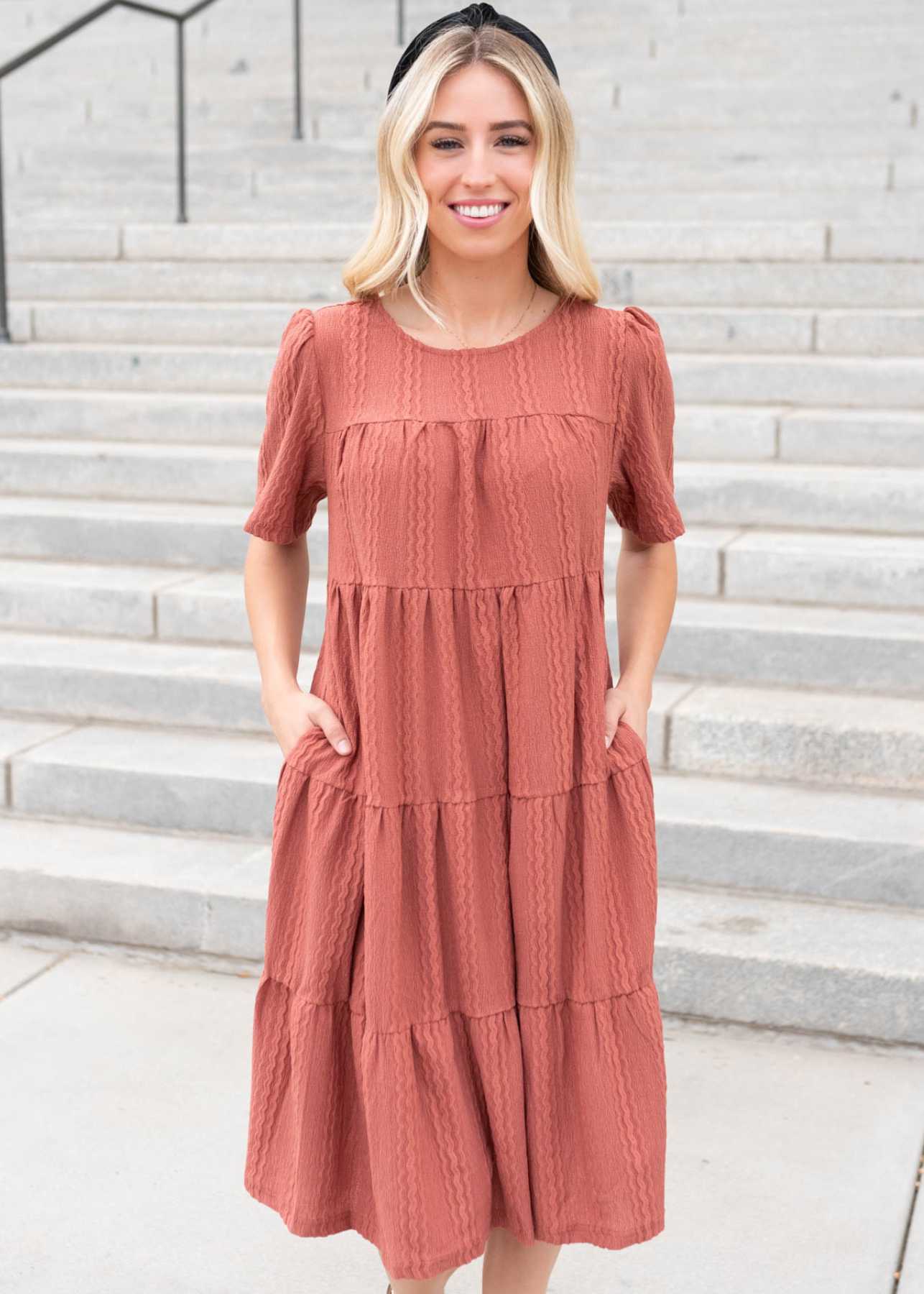 Small marsala textured dress with pockets