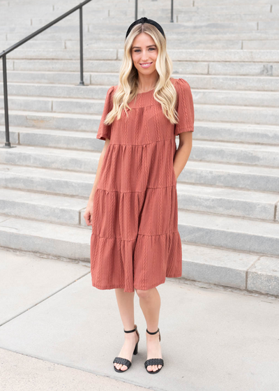 Short sleeve marsala textured dress