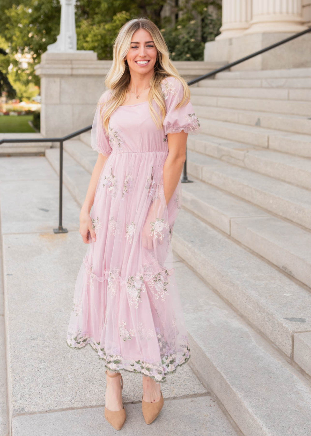 Dusty pink embroidered dress