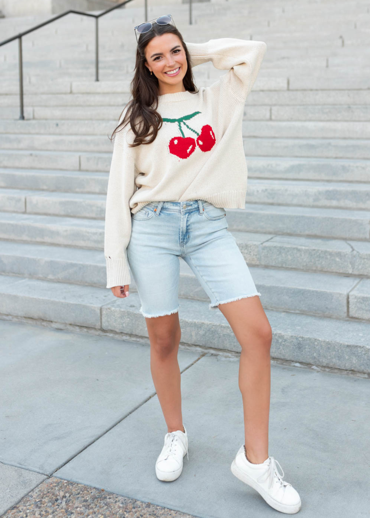 Long sleeve oatmeal cherry sweater