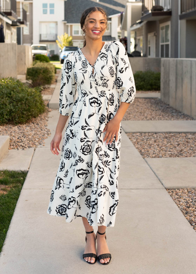 White floral tiered dress