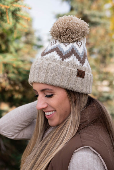 Sage Aztec Beige C.C Beanie